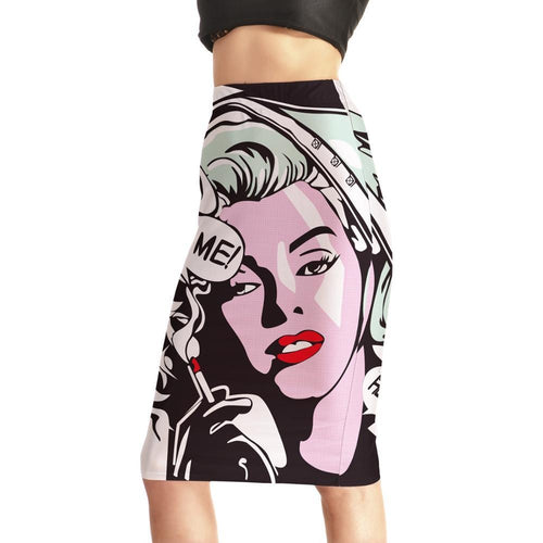 Womens Casual/Office Comic Printed Stretch Pencil Skirts