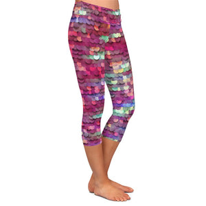 Ladies Beautiful Fish Scales Digital Printed Capri Leggings