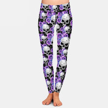 Laden Sie das Bild in den Galerie-Viewer, Ladies 3D Gothic Flowers &amp; Skulls Printed Leggings