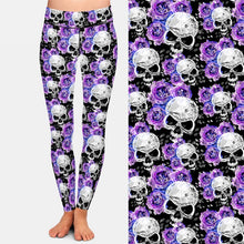 Cargar imagen en el visor de la galería, Ladies 3D Gothic Flowers &amp; Skulls Printed Leggings