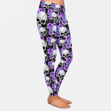 Load image into Gallery viewer, Ladies 3D Gothic Flowers &amp; Skulls Printed Leggings