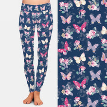 Load image into Gallery viewer, Ladies Super Soft Printed Roses With Butterflies Printed Leggings