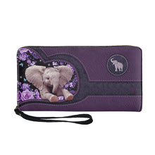 Cargar imagen en el visor de la galería, Womens Personalised Fashion Zip-Up Clutch Purse/Wallet - Elephant Design