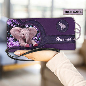 Womens Personalised Fashion Zip-Up Clutch Purse/Wallet - Elephant Design