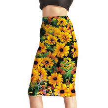 Load image into Gallery viewer, Womens Casual/Office Sunflowers Printed Stretch Pencil Skirts