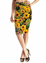 Carica l&#39;immagine nel visualizzatore di Gallery, Womens Casual/Office Sunflowers Printed Stretch Pencil Skirts