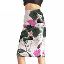 Cargar imagen en el visor de la galería, Womens Casual/Office Beautiful Lotus Printed Stretch Pencil Skirts