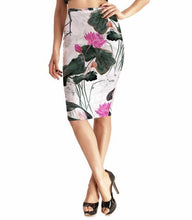 Load image into Gallery viewer, Womens Casual/Office Beautiful Lotus Printed Stretch Pencil Skirts