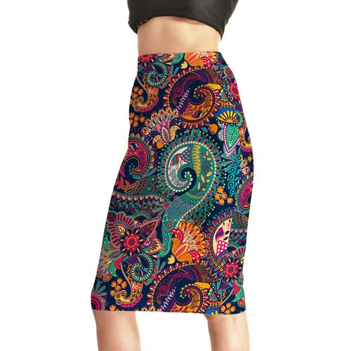 Womens Casual/Office Aztec Paisley Printed Stretch Pencil Skirts