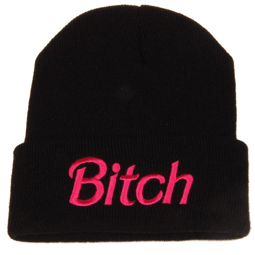 Womens BITCH Embroidered Warm Knitted Beanies