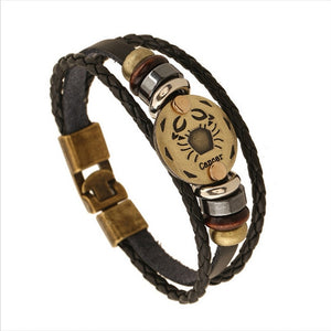 Bronze Alloy Leather Zodiac Bracelet