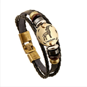 Bronze Alloy Leather Zodiac Bracelet