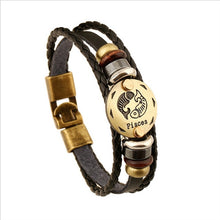 Load image into Gallery viewer, Bronze Alloy Leather Zodiac Bracelet