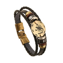 Laden Sie das Bild in den Galerie-Viewer, Bronze Alloy Leather Zodiac Bracelet