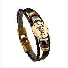 Charger l&#39;image dans la galerie, Bronze Alloy Leather Zodiac Bracelet