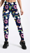 Load image into Gallery viewer, Hot Donuts &amp; Unicorns Printed Leggings