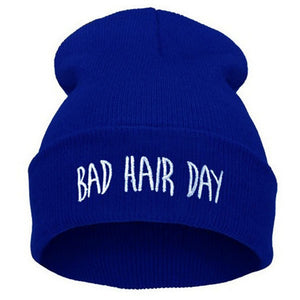 Ladies Fashion Embroidered BAD HAIR DAY Knitted Beanies