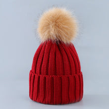 Laden Sie das Bild in den Galerie-Viewer, Cute Winter Knitted Hat With Fluffy Fur Pompom