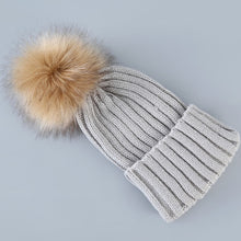 Load image into Gallery viewer, Cute Winter Knitted Hat With Fluffy Fur Pompom