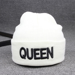 Ladies/Mens KING QUEEN Embroidered Winter Knitted Beanies
