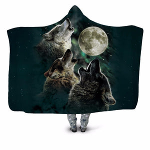 Wolves & Assorted Designed 3D Printed Plush Hooded Blankets