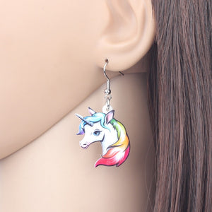 Acrylic Sweet Rainbow Unicorn Head Earrings