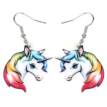 Cargar imagen en el visor de la galería, Acrylic Sweet Rainbow Unicorn Head Earrings