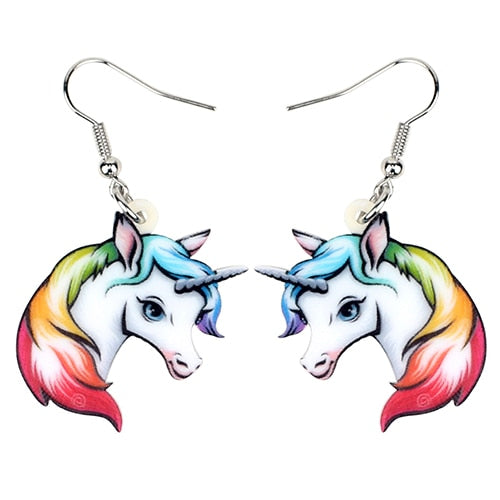 Acrylic Sweet Rainbow Unicorn Head Earrings