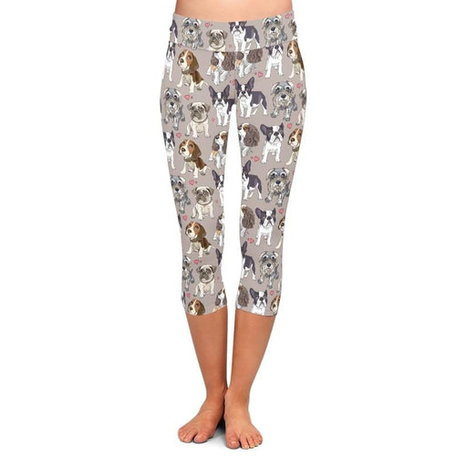 Ladies Cute Dog Printed Capri Leggings