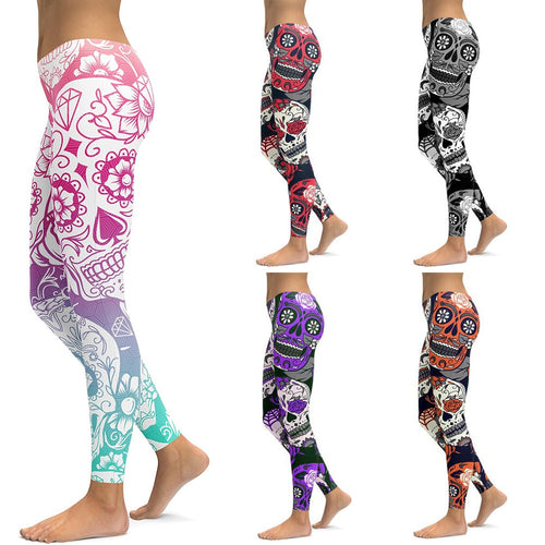 Womens Variety Of Colours High Waist Skull Print Leggings