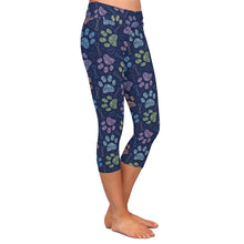 Load image into Gallery viewer, Ladies 3D Colourful Dogs Paws Printed Capri Leggings