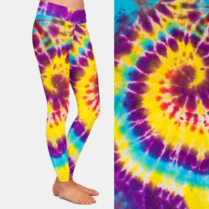 Womens Rainbow Tie-Dye Printed Leggings