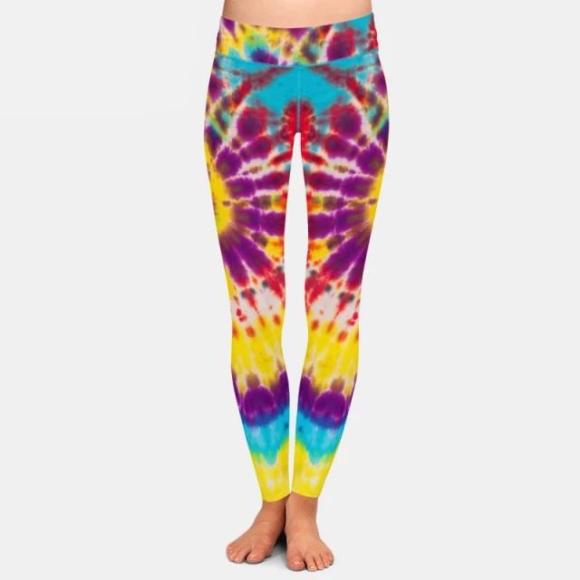 Womens Rainbow Tie-Dye Printed Leggings